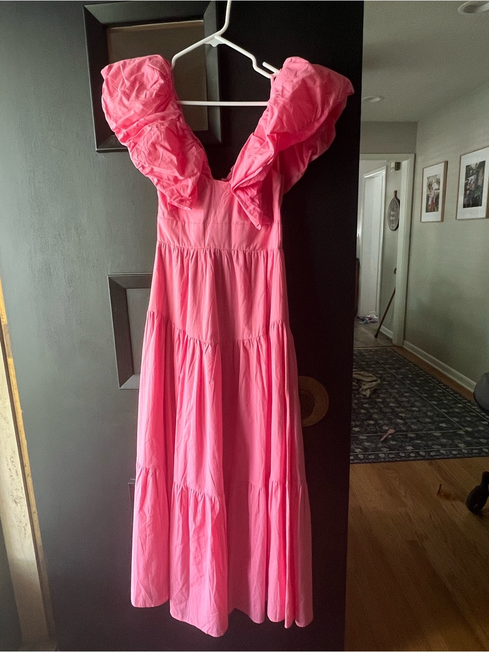 Selfie Leslie Pink Ruffle-Shoulder Maxi Dress